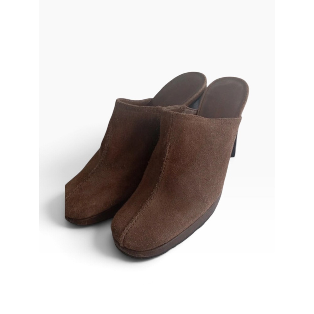 Enzo Angiolini Vintage Brown Suede Leather Mules 90s Mod Boho Western Clogs 7.5